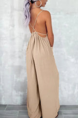 Casual Spaghetti Strap Wide Leg Jumpsuit with Pockets