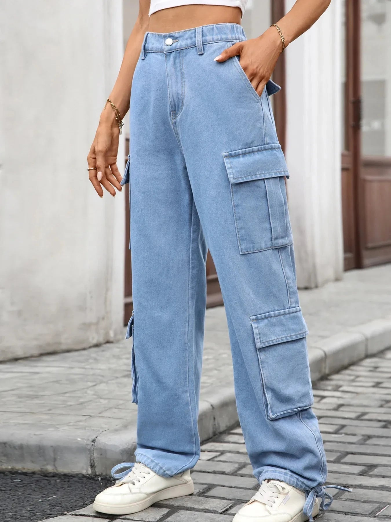 Casual Wide Leg Cargo Jeans