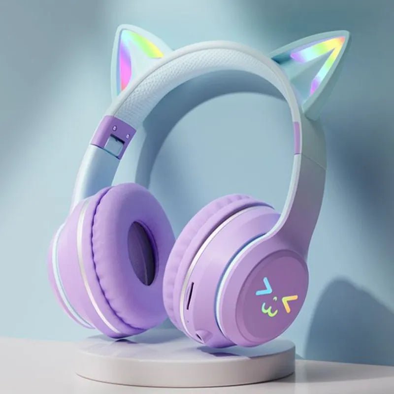 Cat's Ears RGB TWS Headset: Pink Gradient Purple Cat
