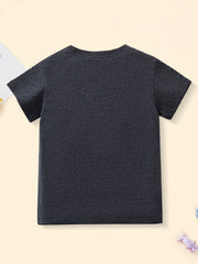 Plain back view of black children's short sleeve t-shirt with no print