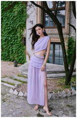 Chain Embellished Goddess Split Maxi Dress