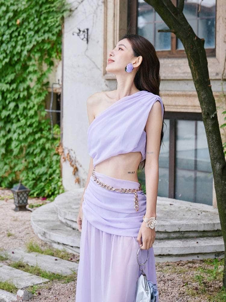Chain Embellished Goddess Split Maxi Dress