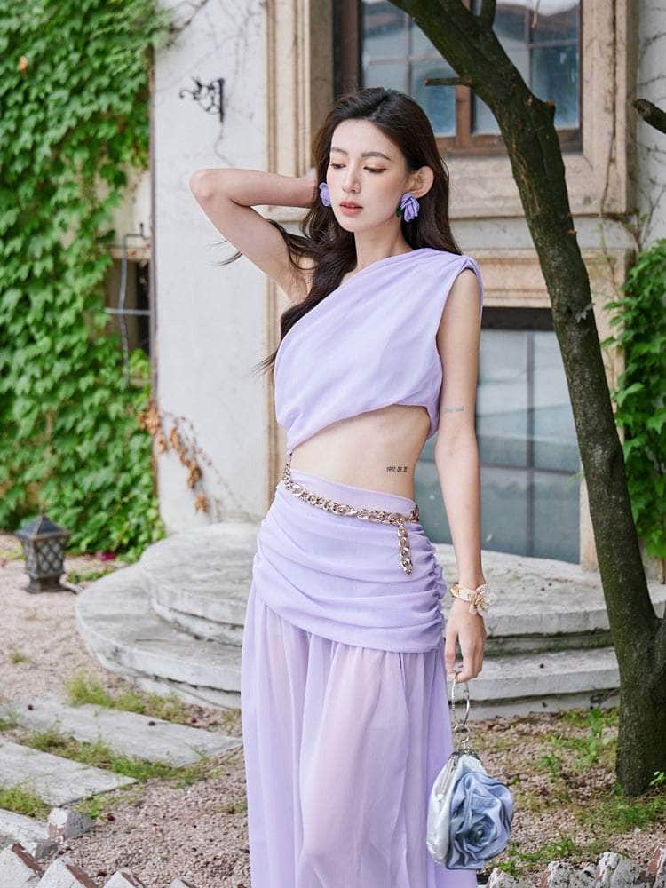 Chain Embellished Goddess Split Maxi Dress
