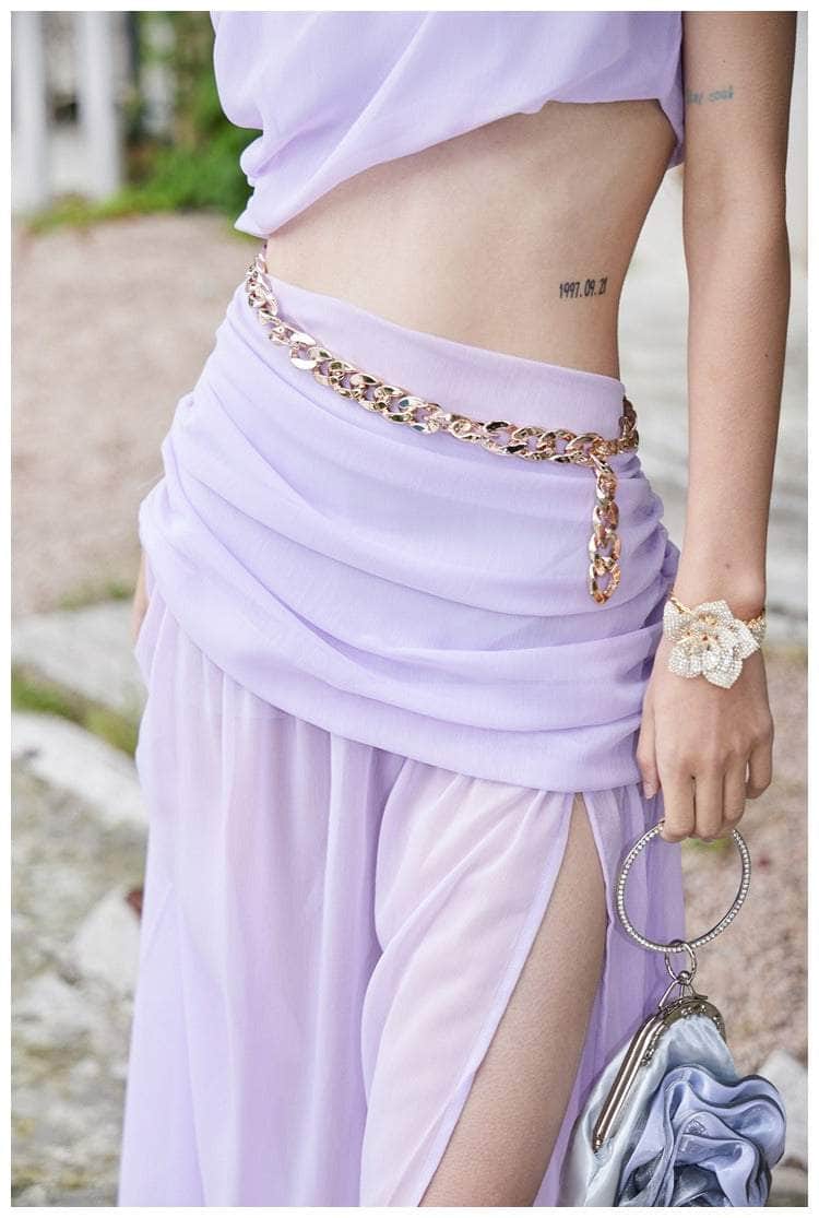 Chain Embellished Goddess Split Maxi Dress