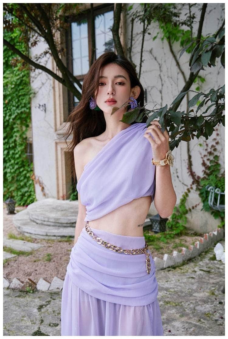 Chain Embellished Goddess Split Maxi Dress