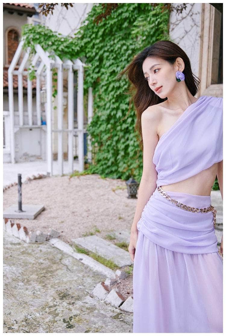 Chain Embellished Goddess Split Maxi Dress
