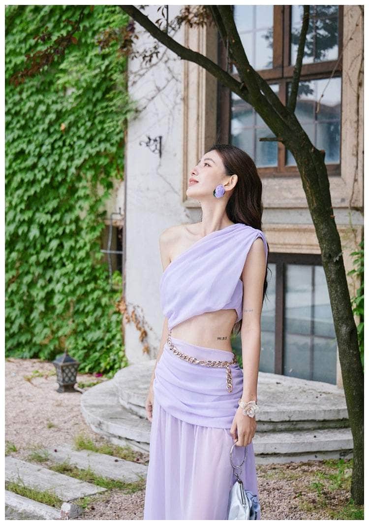 Chain Embellished Goddess Split Maxi Dress