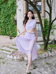 Chain Embellished Goddess Split Maxi Dress