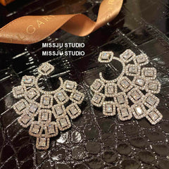 Chandelier Drop Stud Tiered Statement Earrings White