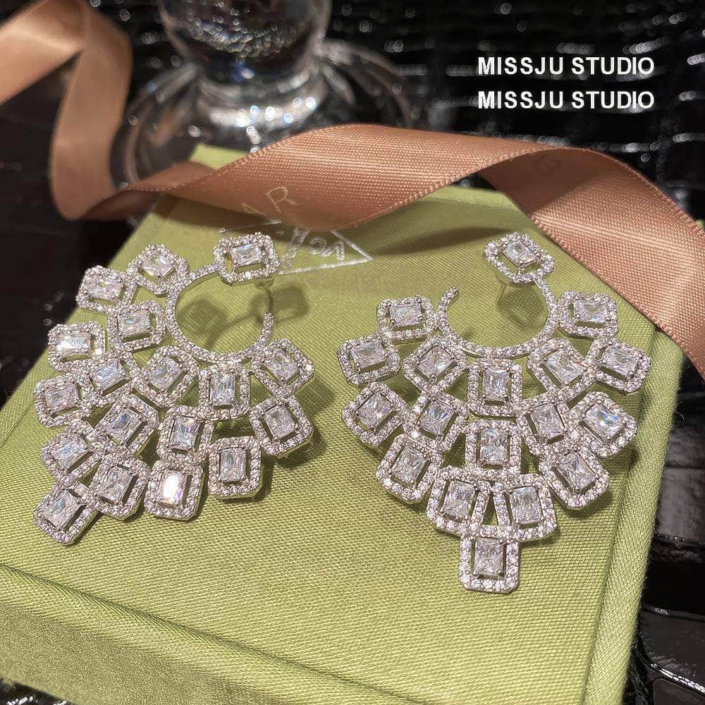 Chandelier Drop Stud Tiered Statement Earrings White