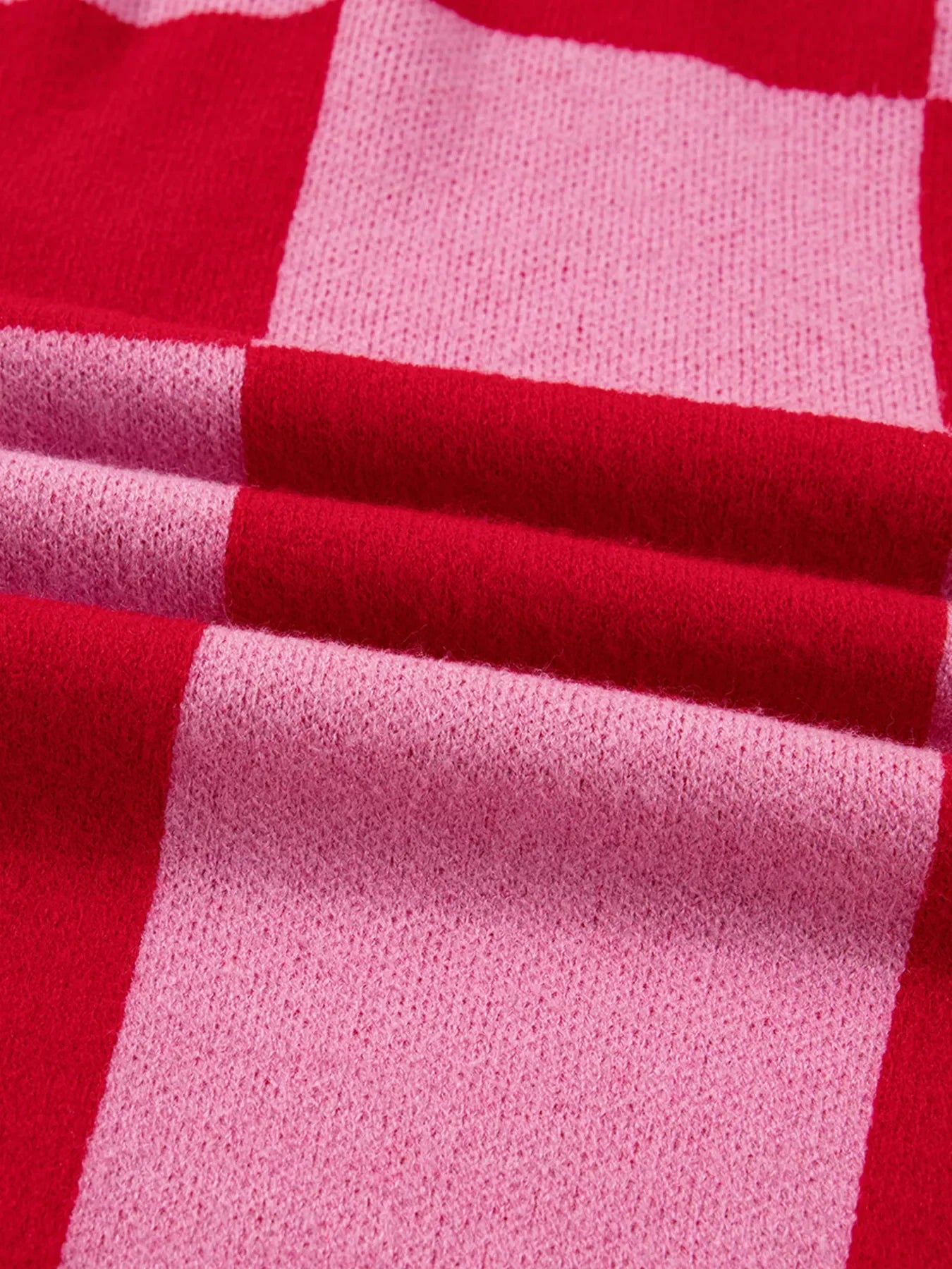 Checkerboard Knit Button-Down Cardigan