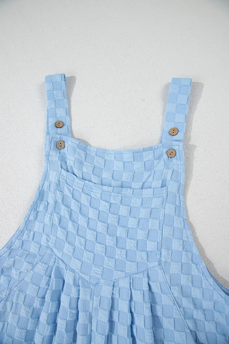 Checkered Pocketed Wide Leg Overalls