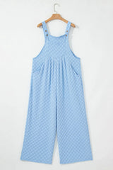 Checkered Pocketed Wide Leg Overalls