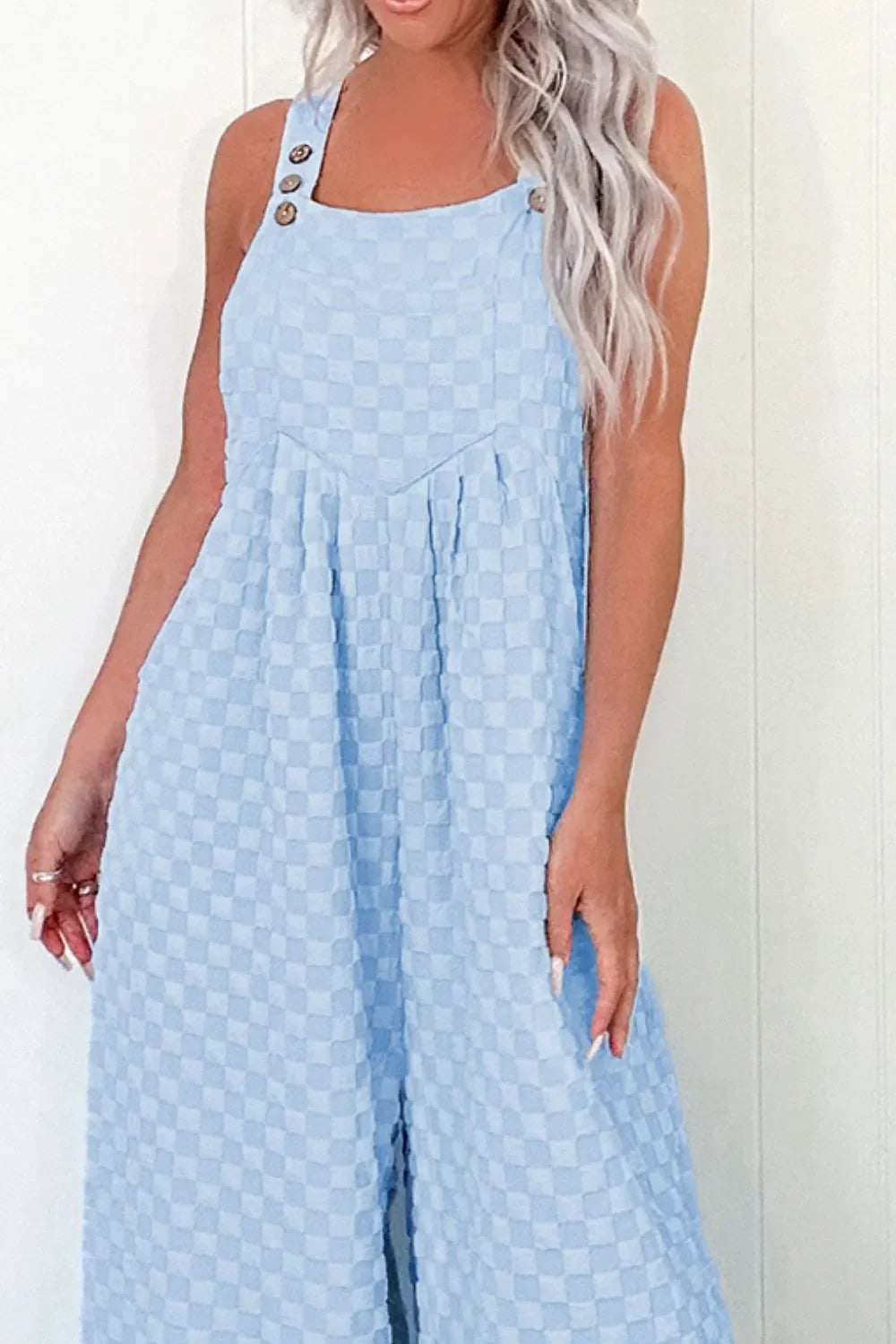 Checkered Pocketed Wide Leg Overalls