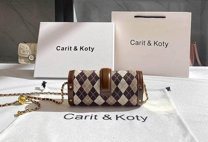 Checkered Print Cylindrical Crossbody Bag