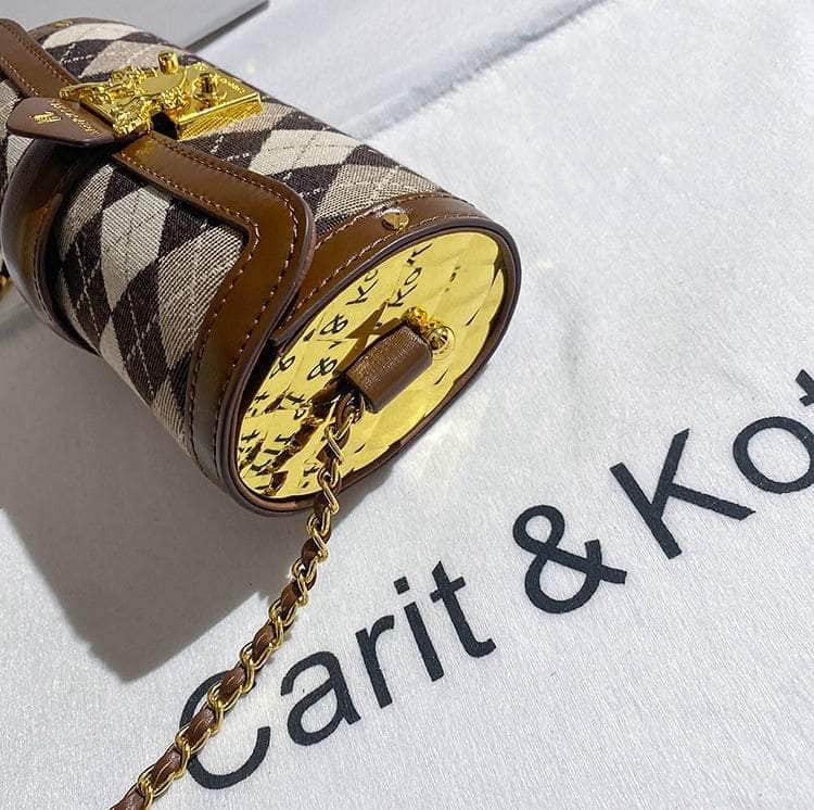 Checkered Print Cylindrical Crossbody Bag
