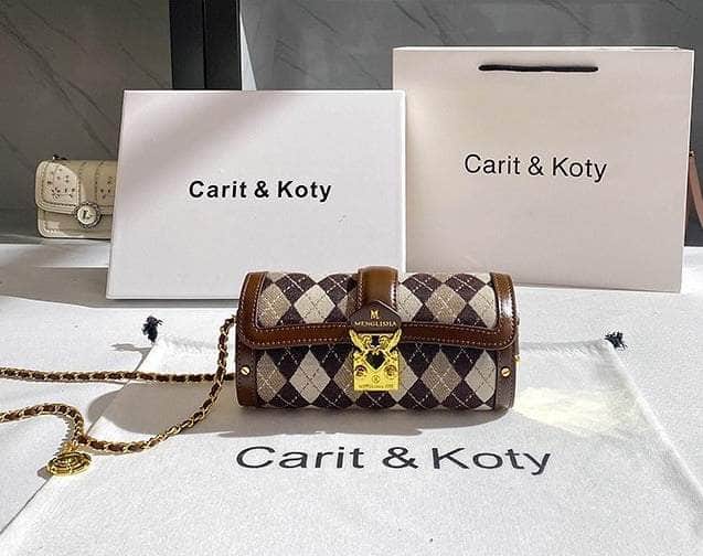 Checkered Print Cylindrical Crossbody Bag