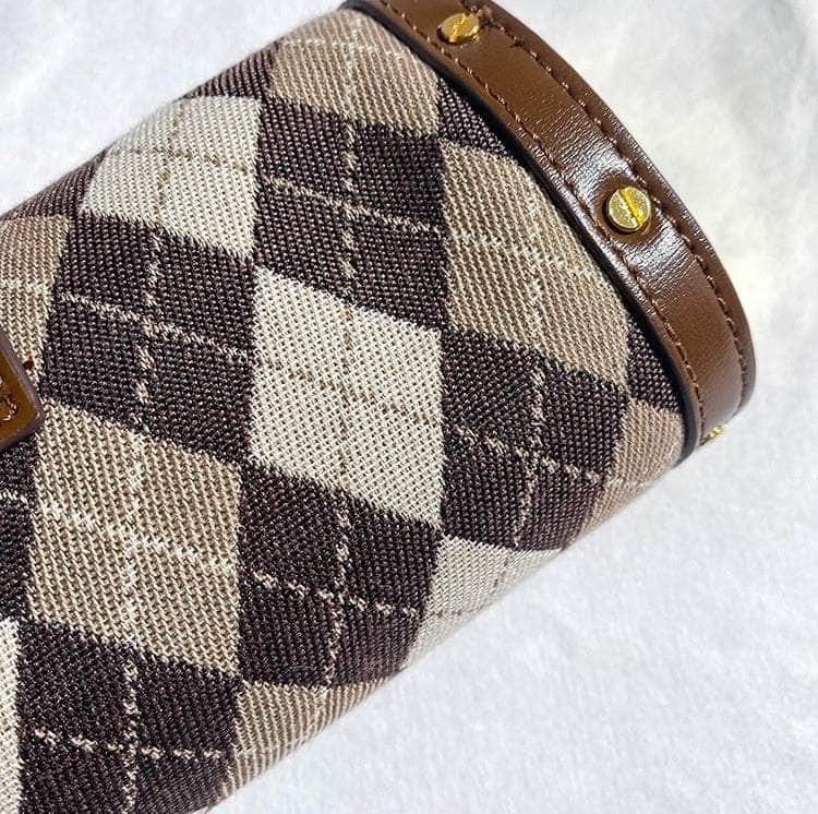 Checkered Print Cylindrical Crossbody Bag