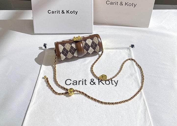 Checkered Print Cylindrical Crossbody Bag