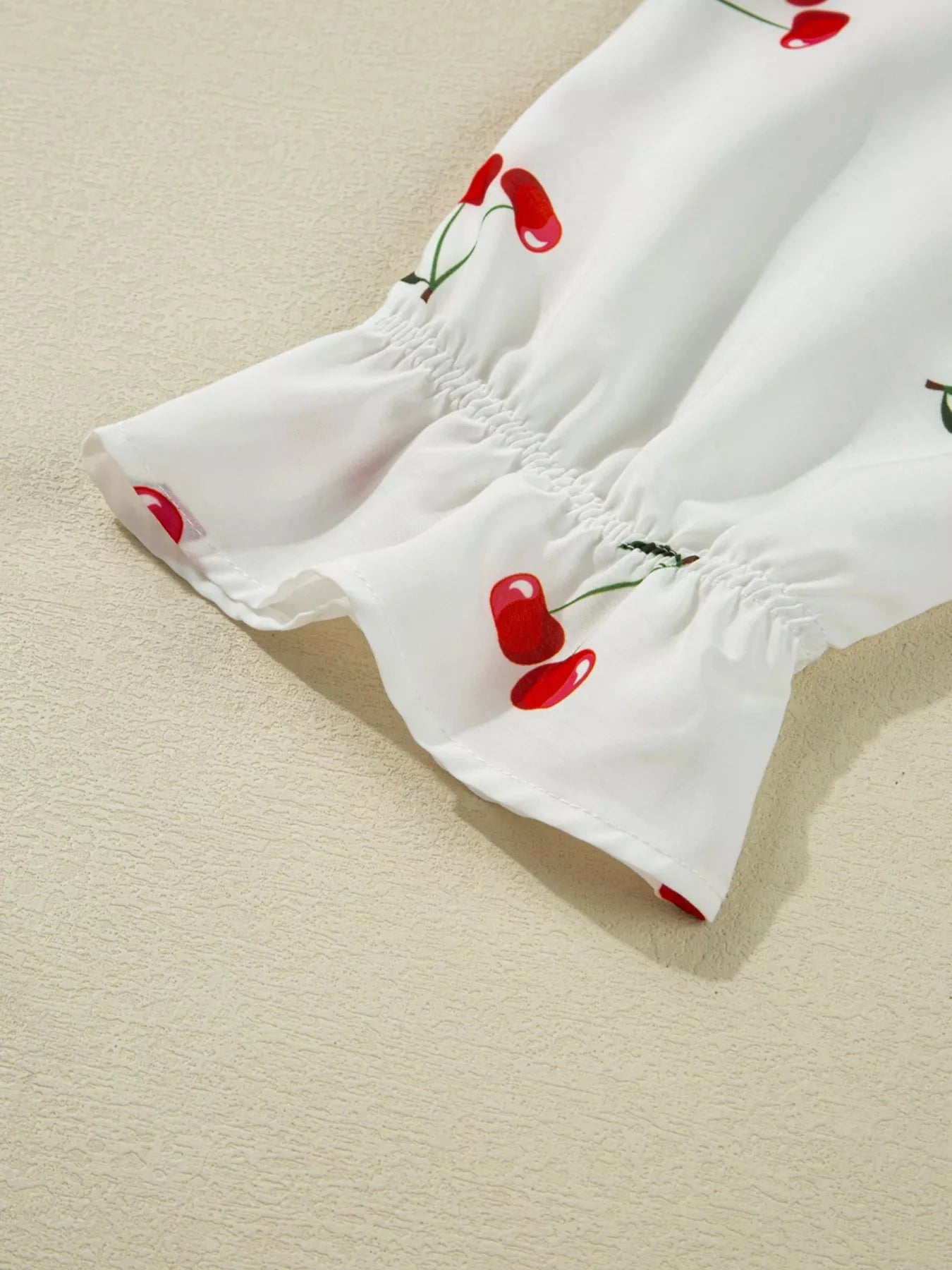 Cherry Print Flounce Sleeve Collared Frilled Babydoll Blouse