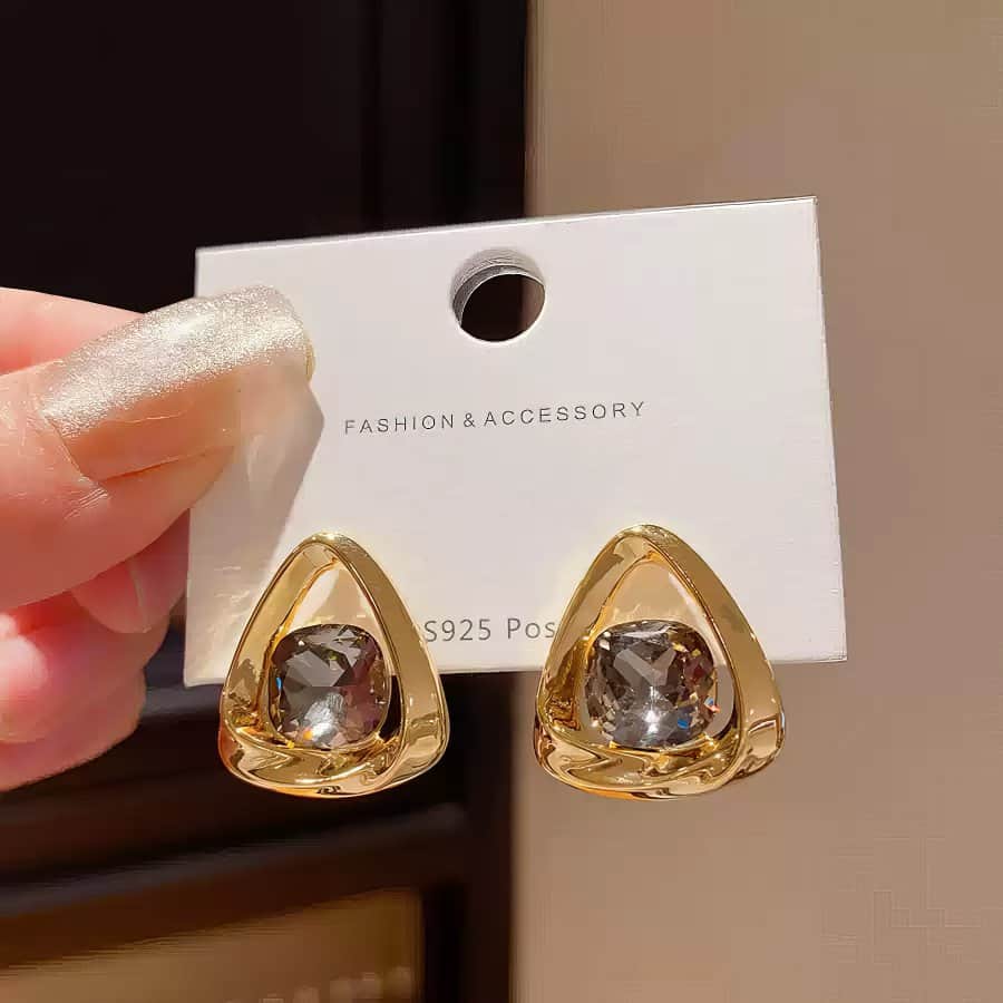 Chic Gold Tone Drop Earrings with Geometric Blue Smooth Accent Gold