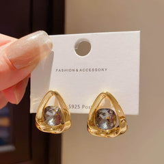 Chic Gold Tone Drop Earrings with Geometric Blue Smooth Accent Gold