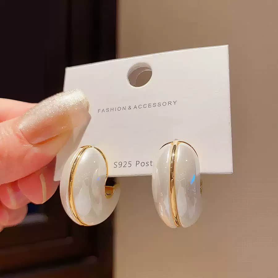 Chic Small White Enamel Hoop Earrings with Delicate Gold Tone Edging White