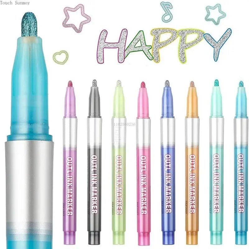 Christmas highlighter pen set: 8 colors, double line outline for art 8 Colors set