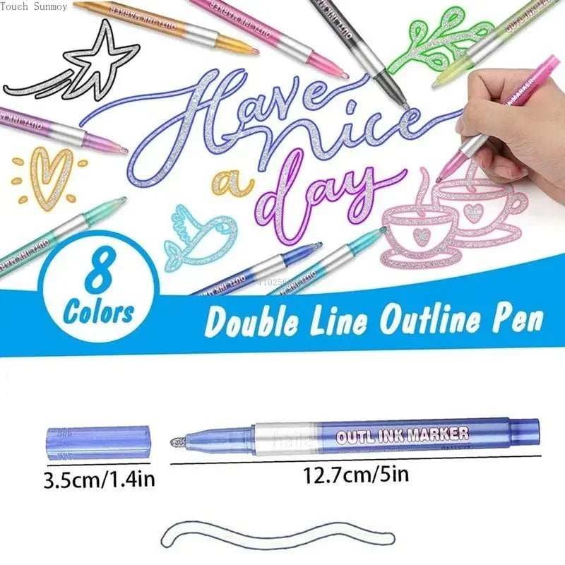 Christmas highlighter pen set: 8 colors, double line outline for art 8 Colors set