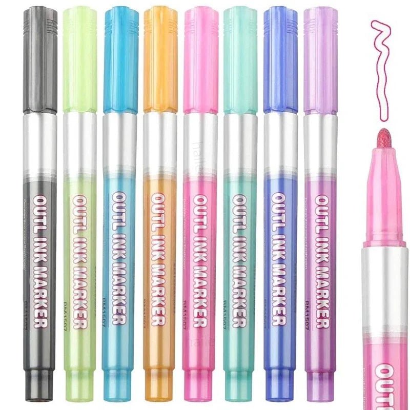Christmas highlighter pen set: 8 colors, double line outline for art 8 Colors set