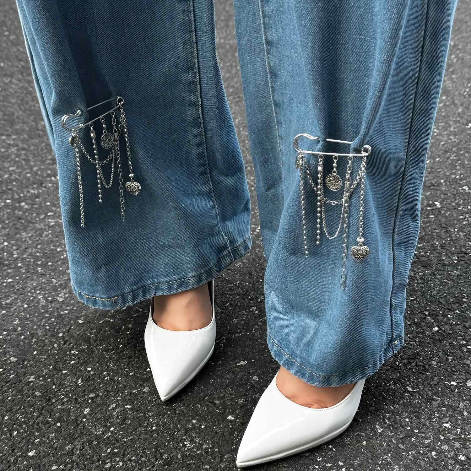 Chunky Safety Pin Chain Dangle Brooch