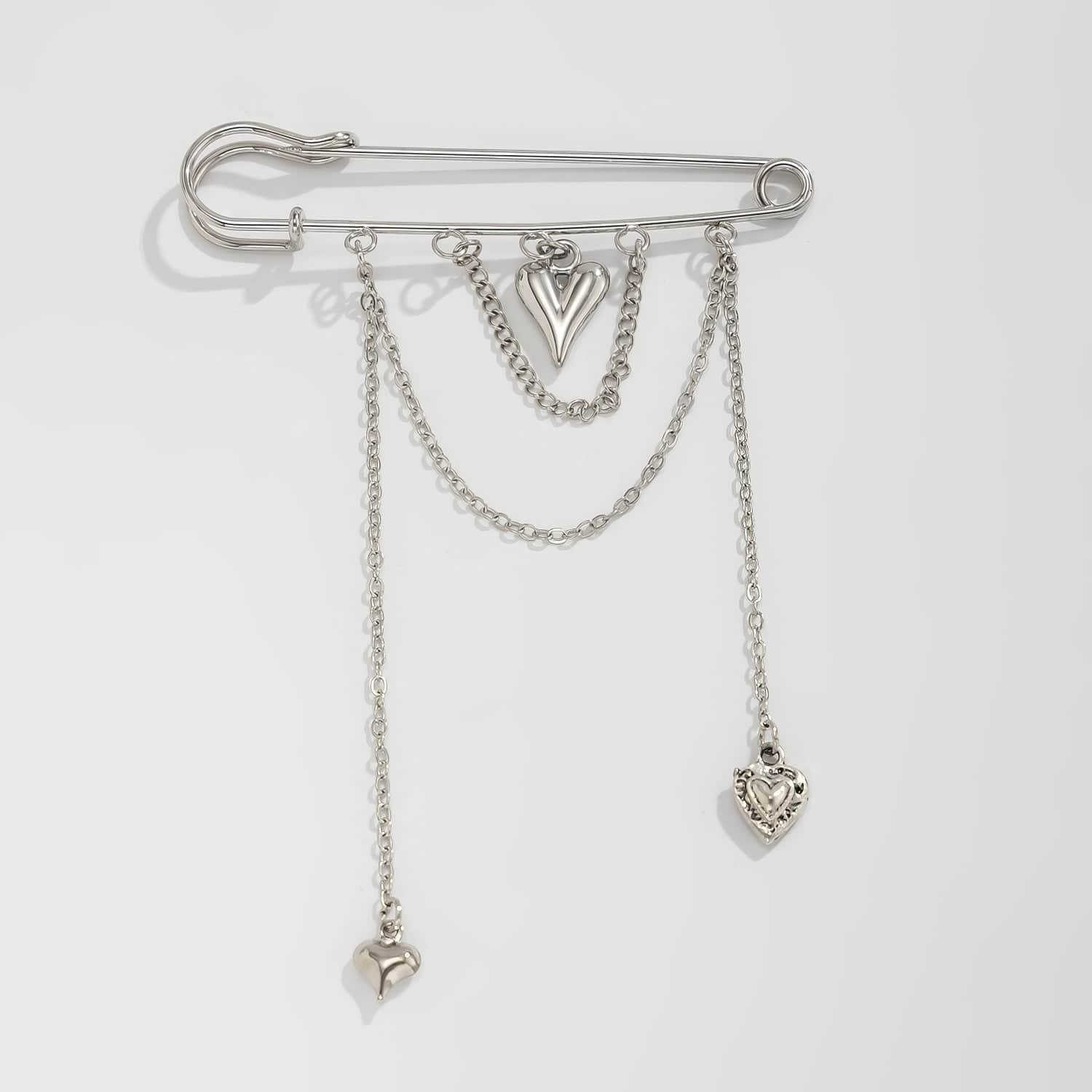 Chunky Safety Pin Chain Dangle Brooch Silver / Minimal Drip Pin