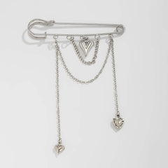 Chunky Safety Pin Chain Dangle Brooch Silver / Minimal Drip Pin