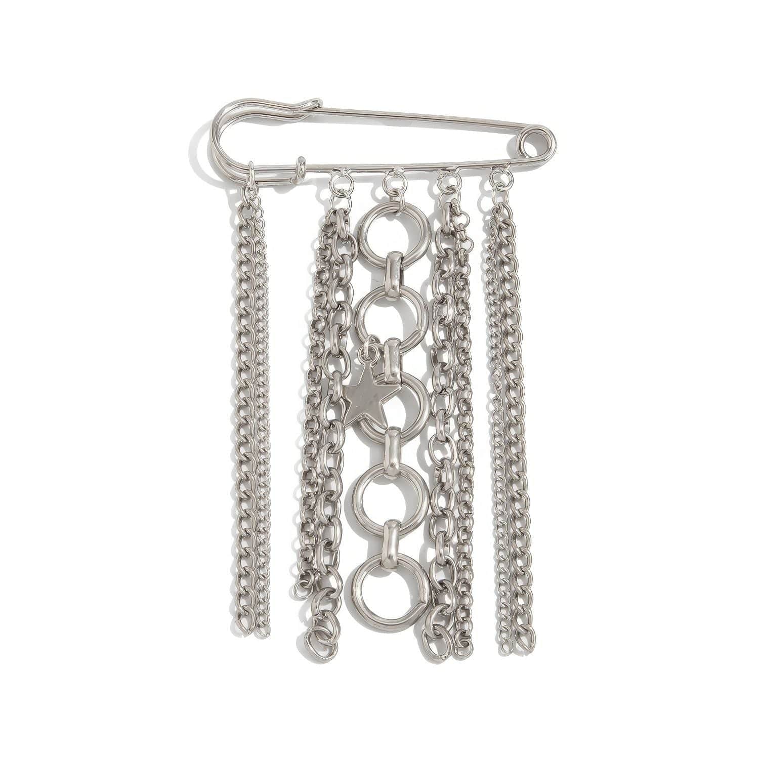 Chunky Safety Pin Chain Dangle Brooch Silver / Urban Chainfall Pin