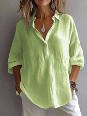Collared Neck Long Sleeve Shirt Green / S