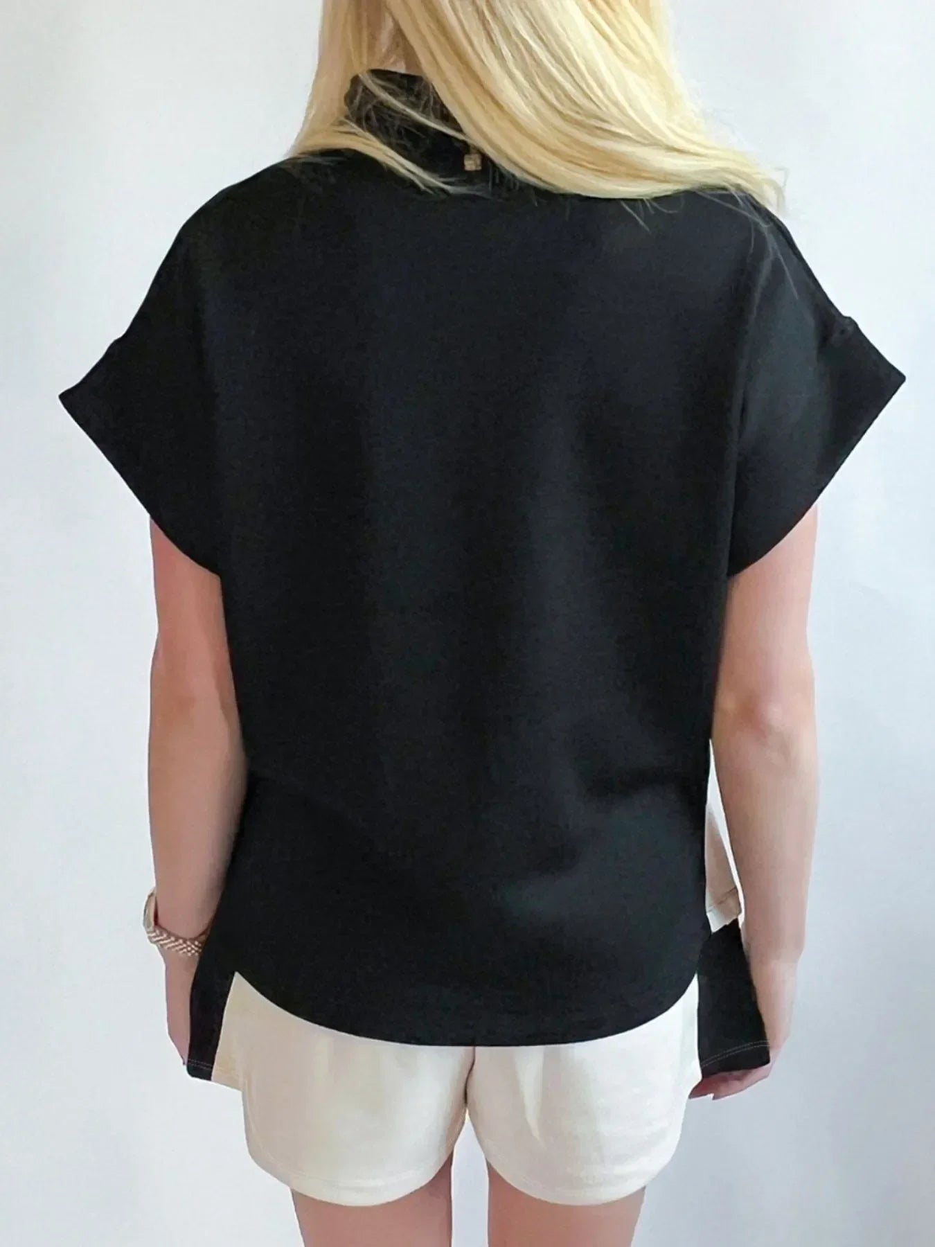 Color Block Half Zip Top and Shorts Two-Piece Set