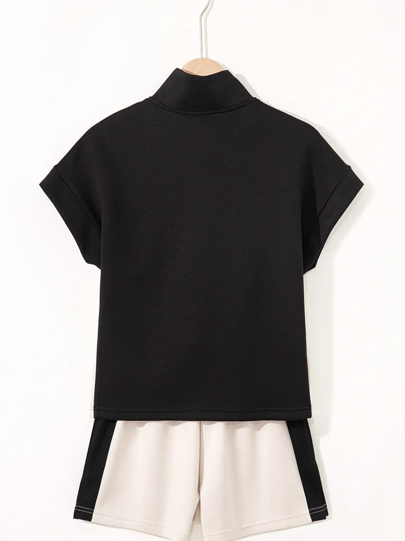 Color Block Half Zip Top and Shorts Two-Piece Set