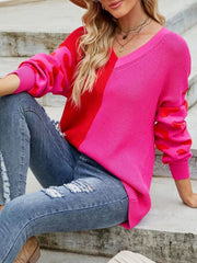 Color Block Leopard V-Neck Sweater