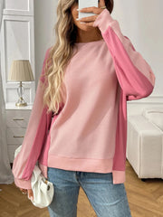 Color Block Long Sleeve Sweatshirt Pink / S