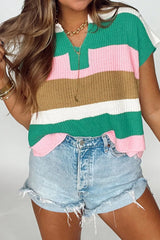 Color Block Notched Cap Sleeve Knit Top Multicolor / L