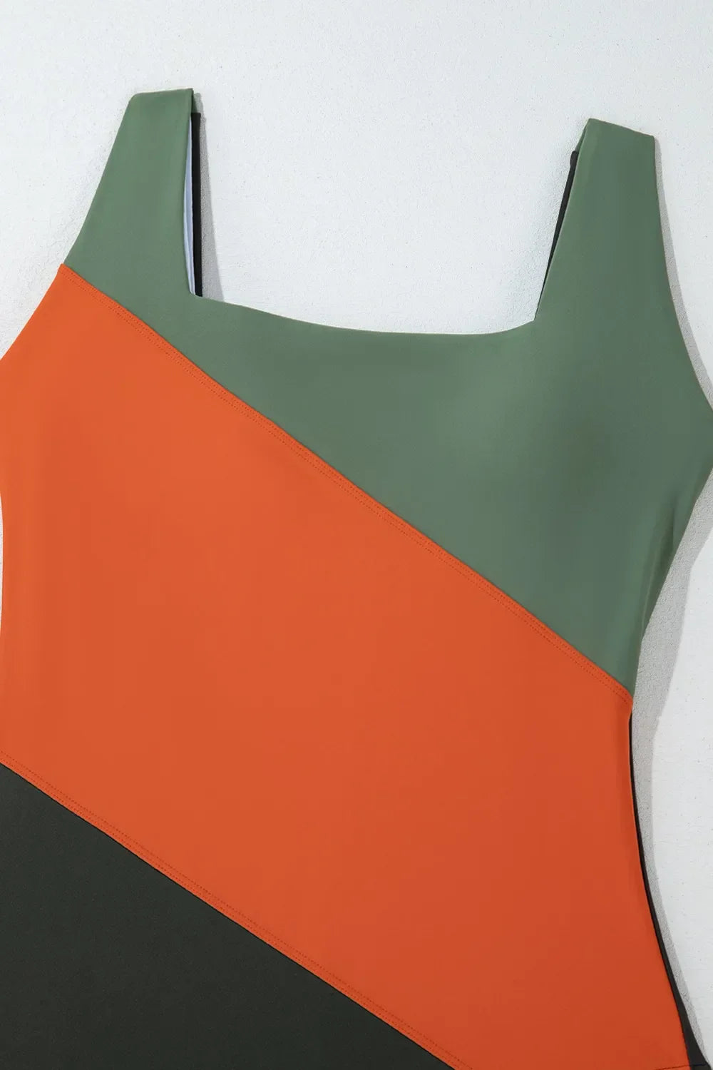Color Block Padded Square Neck One Piece Swimsuit