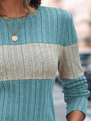 Color Block Round Neck Long Sleeve Sweater