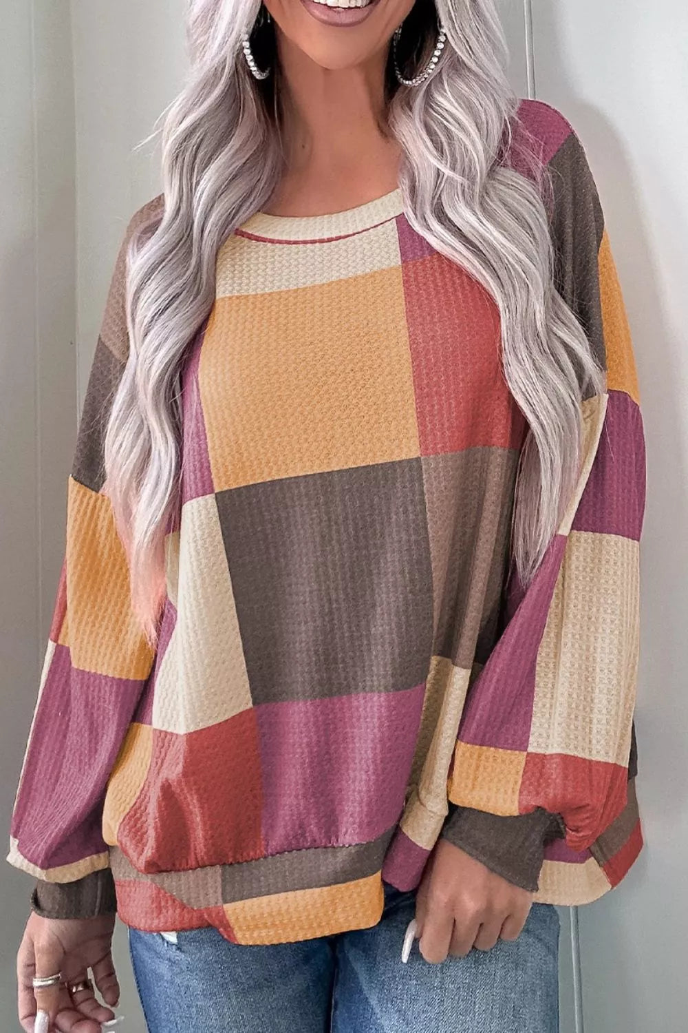 Color Block Round Neck Long Sleeve Top