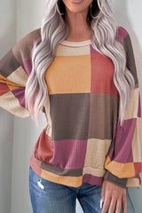Color Block Round Neck Long Sleeve Top