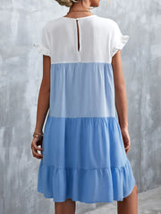 Color Block Round Neck Short Sleeve Dress