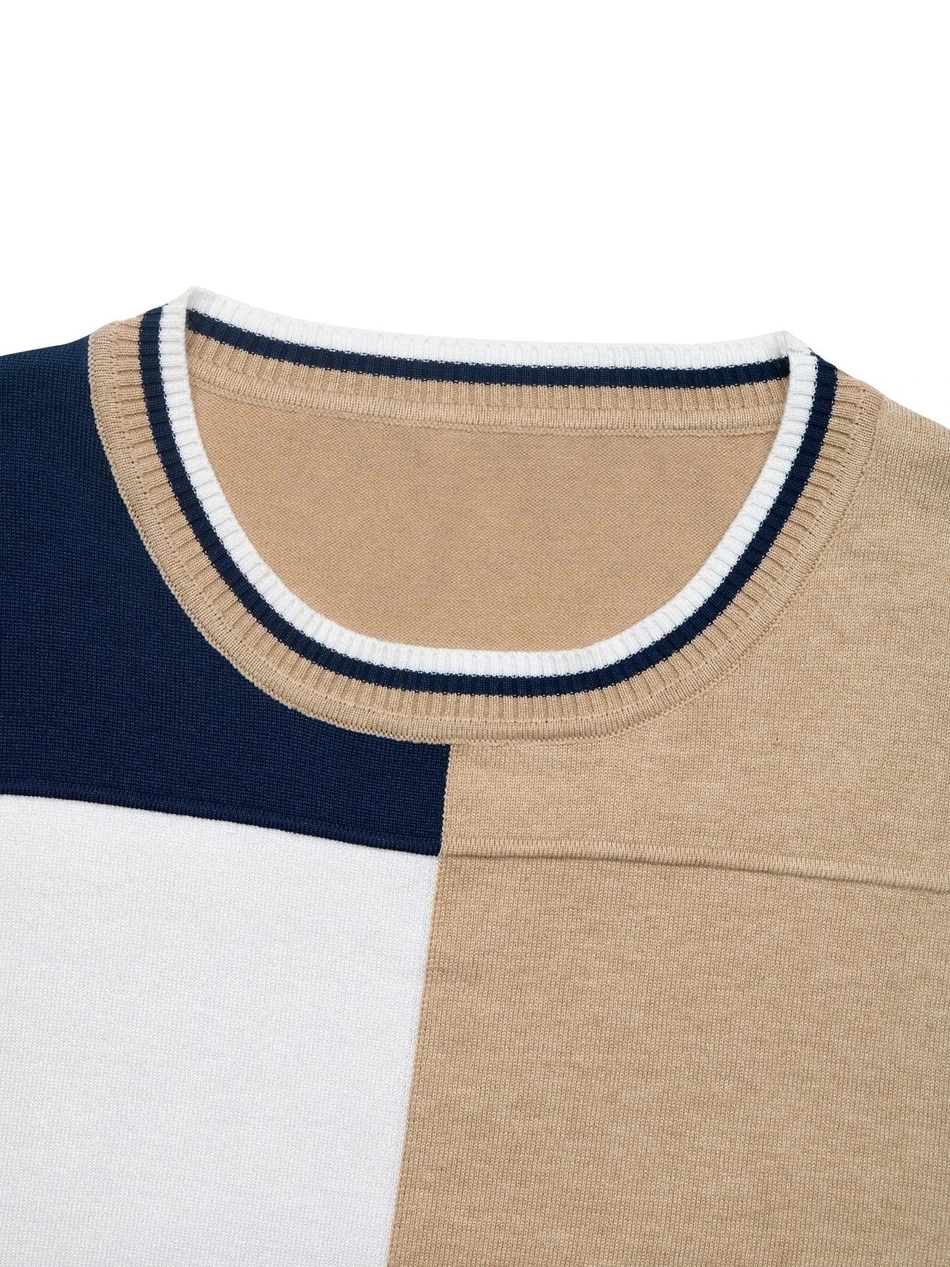 Color Block Round Neck Sweater with Ribbed Trim