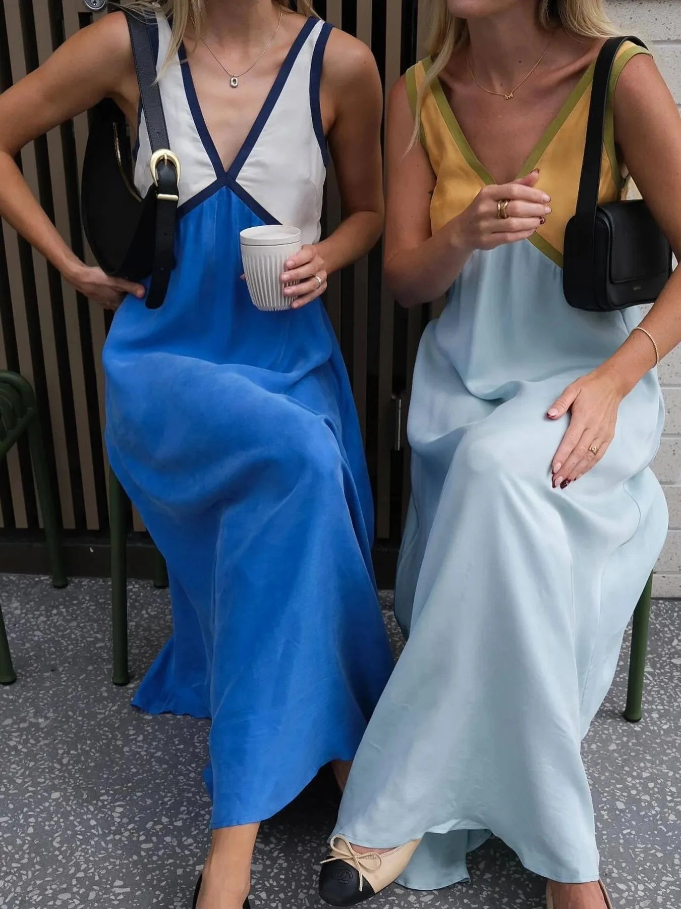 Color Block V-Neck Sleeveless Maxi Dress