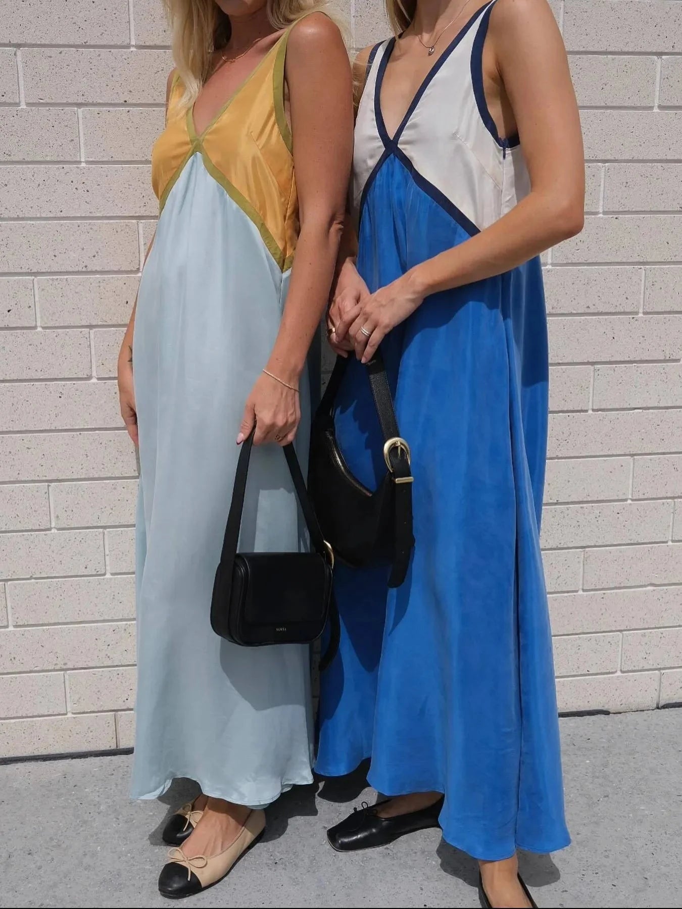 Color Block V-Neck Sleeveless Maxi Dress