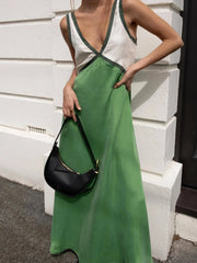 Color Block V-Neck Sleeveless Maxi Dress