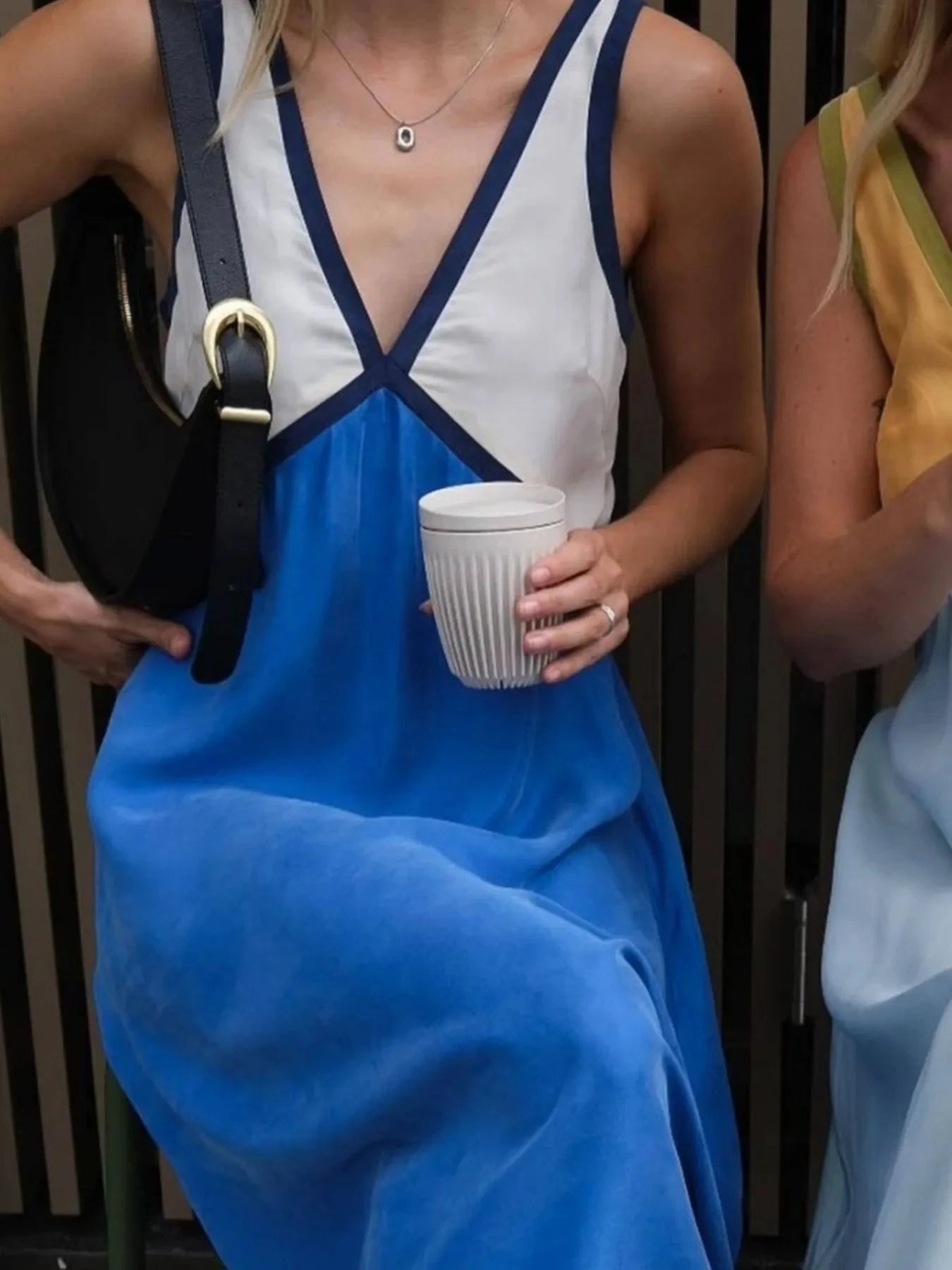 Color Block V-Neck Sleeveless Maxi Dress